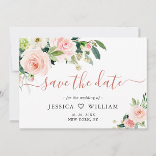 Elegante Eukalyptus-Rosa Blumen Hochzeit Save The Date