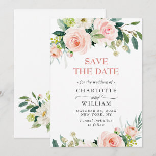 Elegante Eukalyptus-Rosa Blüten Hochzeit Save The Date