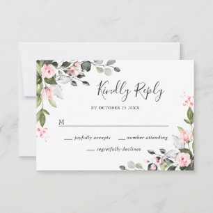 Elegante Eukalyptus-Rosa-Rosen-Hochzeit RSVP Karte