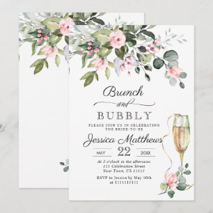 Elegante Eukalyptus-Rosen-Brunch & Sekt Einladung