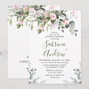 Elegante Eukalyptus-Rosen-Hochzeitspaar-Dusche Einladung
