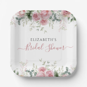 Elegante Eukalyptus & Roses Einladung Pappteller