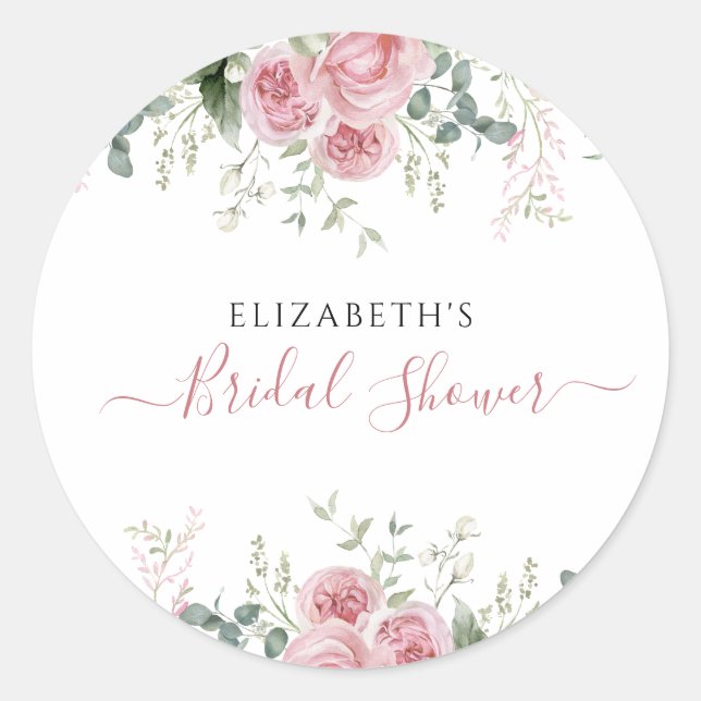 Elegante Eukalyptus & Roses Einladung Runder Aufkleber (Vorderseite)
