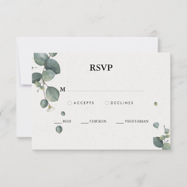 Elegante Eukalyptus RSVP Karte mit Optionen für di (Vorderseite)