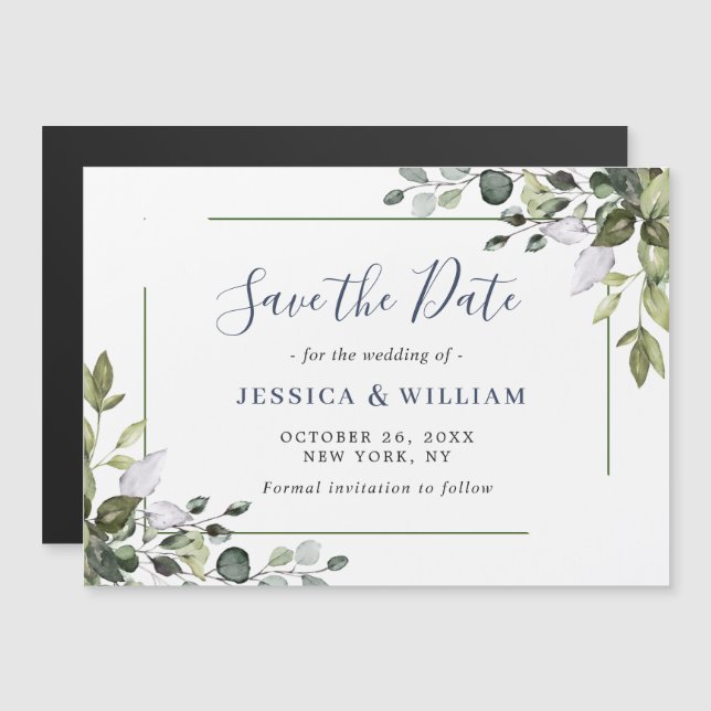 Elegante Eukalyptus Save the Date Magnetkarte (Vorne/Hinten)