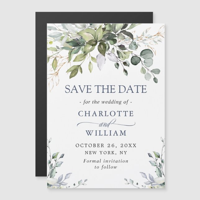 Elegante Eukalyptus Save the Date Magnetkarte (Vorne/Hinten)