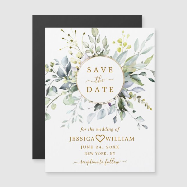 Elegante Eukalyptus Save the Date Magnetkarte (Vorne/Hinten)