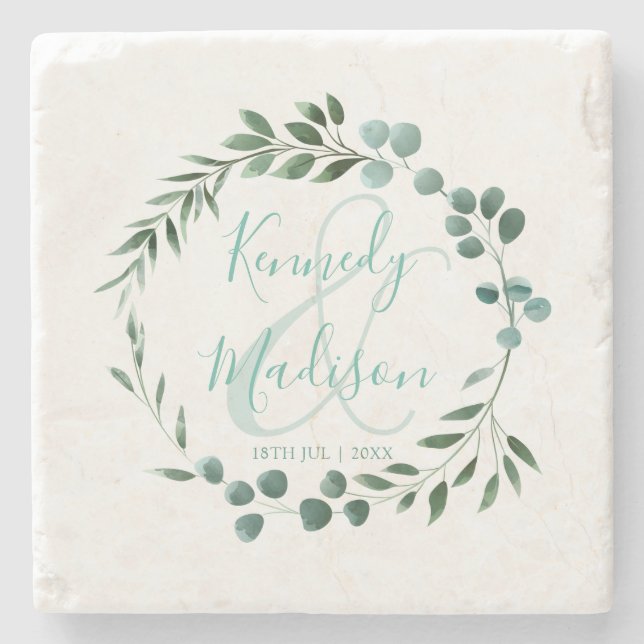 Elegante Eukalyptus Wasserfarbe Minimalistisch Steinuntersetzer (Vorderseite)
