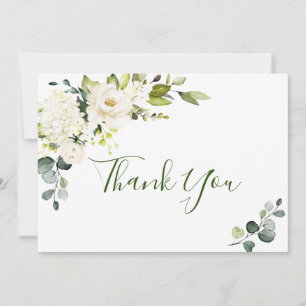 Elegante Eukalyptus Weiße Rosen Floral Dankeskarte