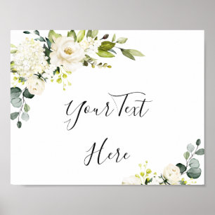 Elegante Eukalyptus Weiße Rosen Florales Schild Po