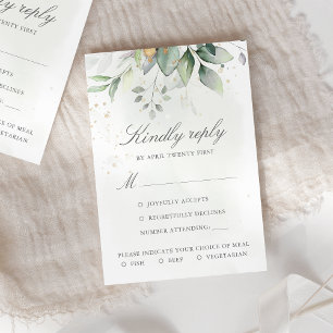Elegante Eukalyptusblätter Grün Gold Hochzeit RSVP Karte