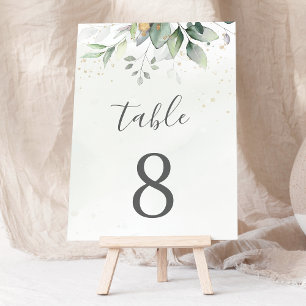 Elegante Eukalyptusblätter Grün Gold Hochzeit Tischnummer
