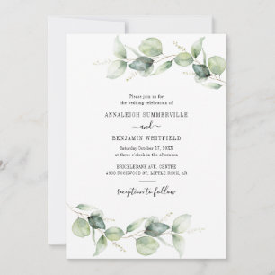 Elegante Eukalyptusblätter Grün Rustikale Hochzeit Einladung