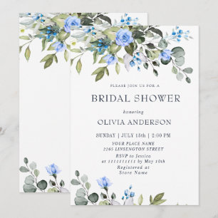 Elegante Eukalyptusblaue Rosen BRIDAL SHOWER Einladung