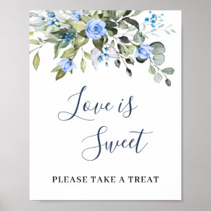 Elegante Eukalyptusblaue Rosen Florale Liebe ist s Poster