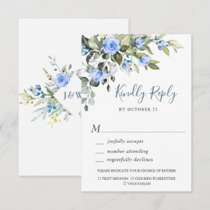 Elegante Eukalyptusblaue Rosen Hochzeitsfloristik RSVP Karte