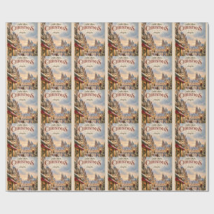 Elegante europäische Weihnachtsstadt-Landschaft Fe Geschenkpapier