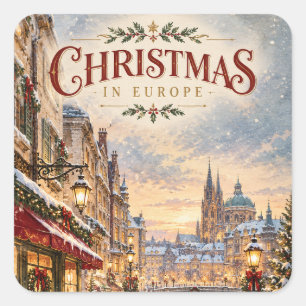 Elegante europäische Weihnachtsstadt-Landschaft Fe Quadratischer Aufkleber