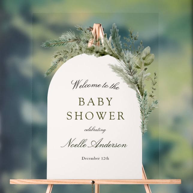 Elegante Evergreen Arch Baby Shower Willkommen Acrylschild (Neutral)