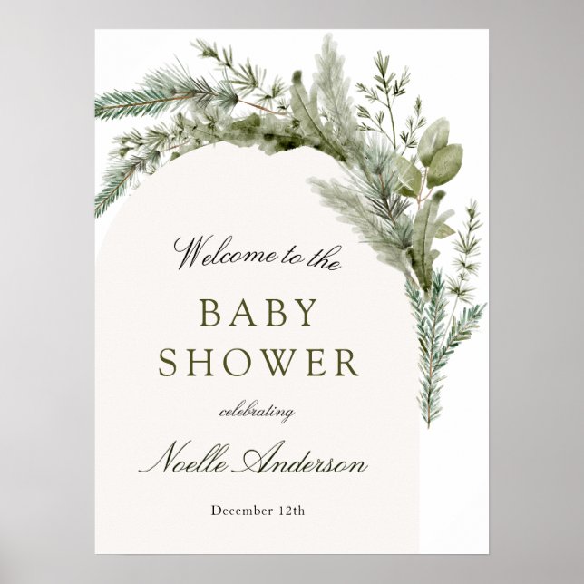 Elegante Evergreen Arch Baby Shower Willkommen Poster (Vorne)