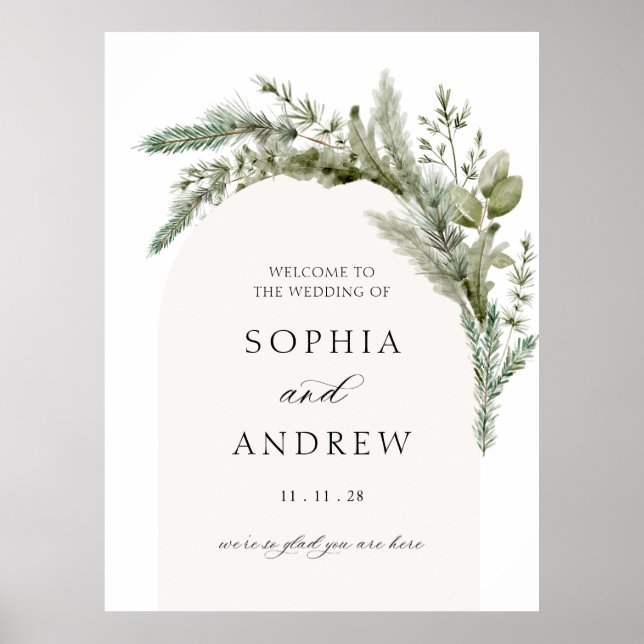Elegante Evergreen Arch Wedding Willkommen Poster (Vorne)