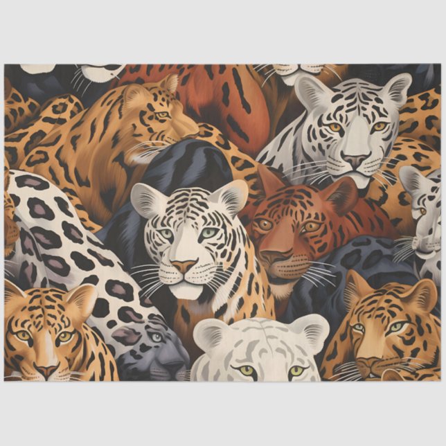 Elegante Exotic Jungle Safari Wild Cats Decoupage Seidenpapier (Vorderseite)