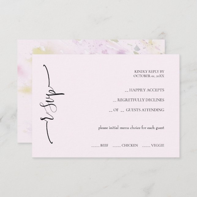 Elegante Exotic Soft Pink Calligraphy RSVP Karte (Vorne/Hinten)