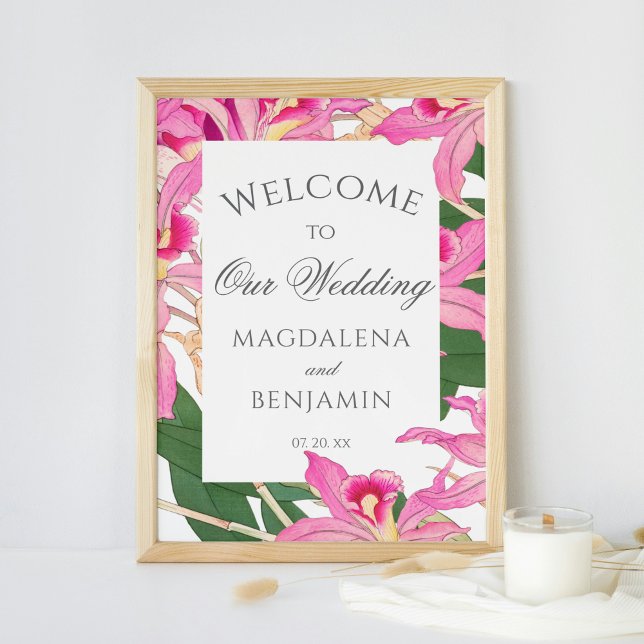 Elegante exotisch rosa Orchideen-Blume Hochzeit Wi Poster (Von Creator hochgeladen)