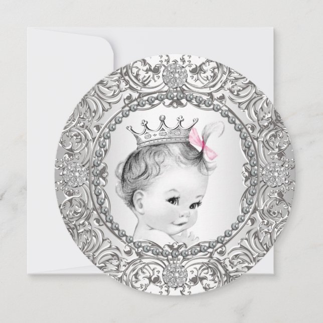 Elegante Extravagante Rosa- und Silver Baby Girl D Einladung (Vorderseite)