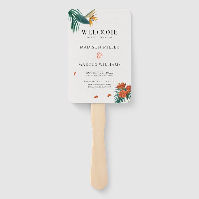 Elegante Extravagante tropische Blume Hochzeit Fächer (Rückseite)