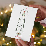 Elegante Fa La Christmas Foto Personalisiert Feiertagskarte<br><div class="desc">Elegant Fa La Weihnachten Foto Personalisiert Familienname Moderne Weihnachtskarten mit dem Text "Christmas Wakes La La" in eleganter, moderner Schrift Typografie. Fügen Sie Ihr Lieblings-Foto auf der Rückseite. Ideal für Weihnachten, um Freunde und Familie zu schicken. FOTO TIPP: Zentrieren Sie Ihre Fotos vor dem Hochladen nach Zazzle. Designed by ©2024...</div>
