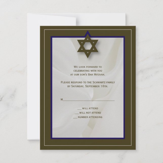 Elegante Fabric Bar Mitzvah Reply Card in Braun RSVP Karte (Vorderseite)