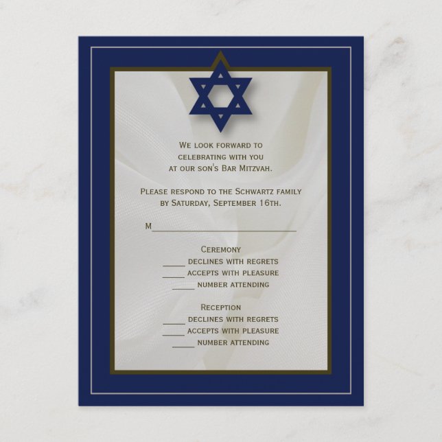 Elegante Fabric Bar Mitzvah UAWG Replik Card in de RSVP Karte (Vorderseite)