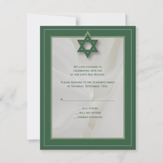 Elegante Fabric Bar Mitzvah UAWG Reply in Green RSVP Karte (Vorderseite)
