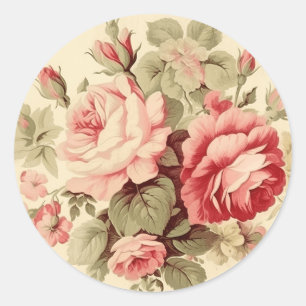 Elegante Fades, rosa und grünes Shabby Chic Runder Aufkleber
