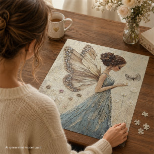 Elegante Fairy & Butterfly Mosaik Fantasy in Blue Puzzle