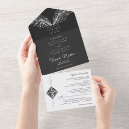 Elegante Fairy Lights Black & White QR Code Hochze All In One Einladung