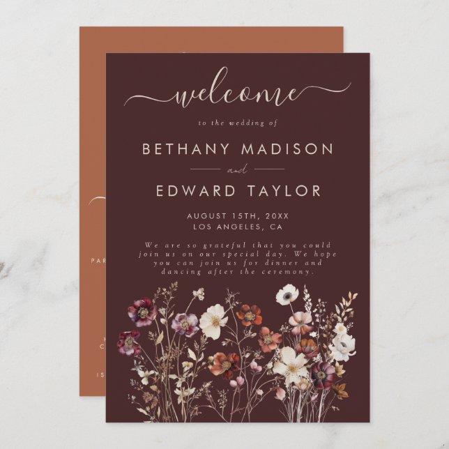 Elegante Fall Brown Floral Wedding Programm (Vorne/Hinten)