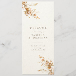 Elegante Fall Brown & Orange Wildblumen Hochzeit Programm