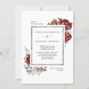 Elegante Fall Dusty Orange Rote Botanische Hochzei Einladung