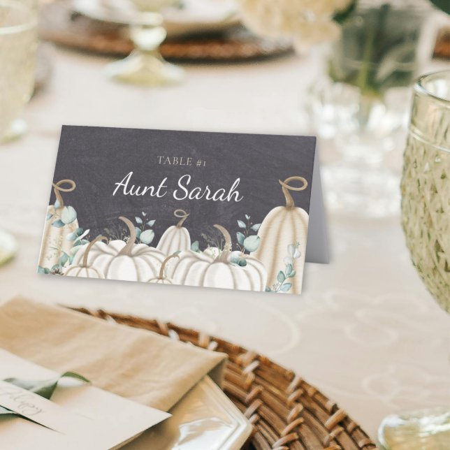 Elegante Fall Farmhouse Thema Pumpkin Placecards Platzkarte (Farmhouse Themed White Pumpkins Thanksgiving Fall Autumn Place Cards)