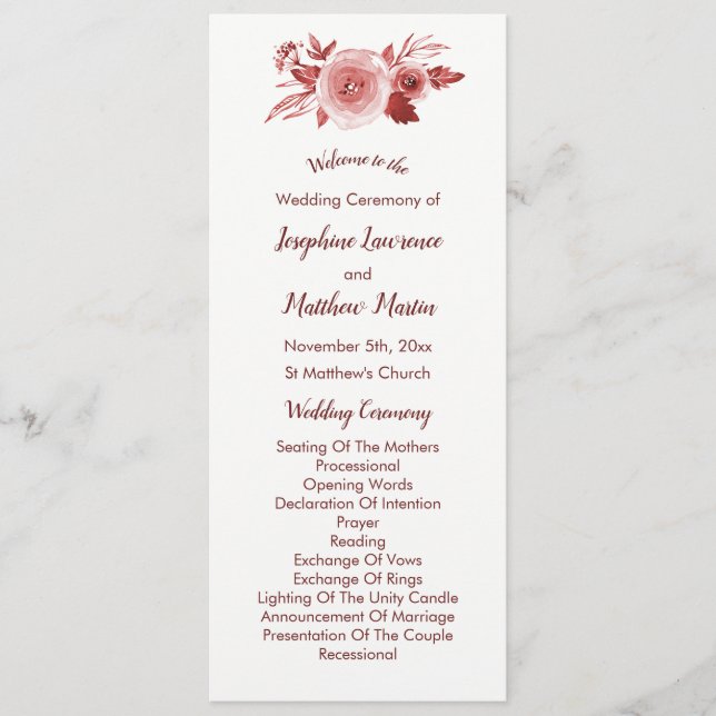 Elegante Fall Floral Burgundy Hochzeitsprogramme Programm (Vorderseite)