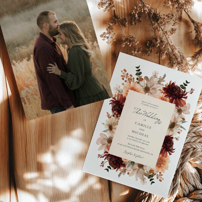 Elegante Fall Floral Foto Hochzeit Einladung (Fall Floral Wedding Photo Invite)