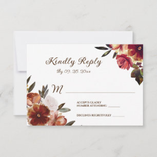 Elegante Fall Floral Watercolor Hochzeit RSVP Karte
