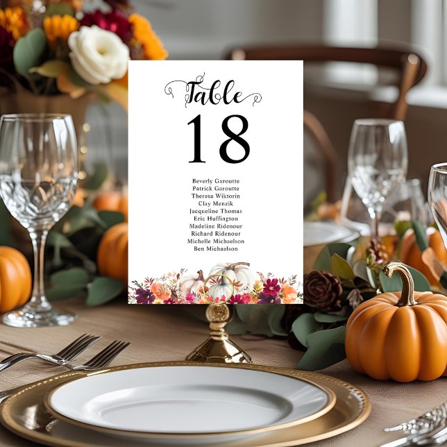 Elegante Fall Floral Watercolor Hochzeitskarte Mitteilungskarte (Elegant Fall Floral Watercolor Wedding Table Card)