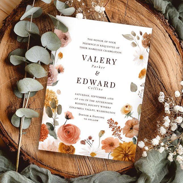 Elegante Fall Floral Wedding Einladung (Von Creator hochgeladen)
