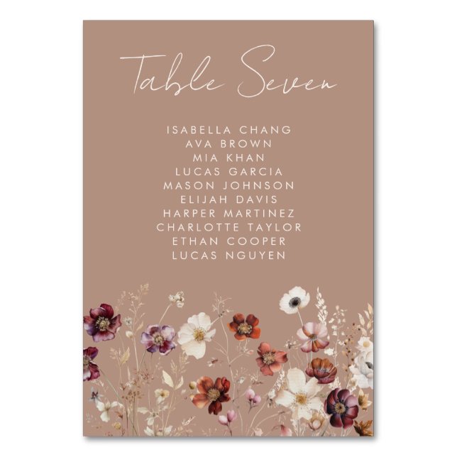 Elegante Fall Floral Wedding Tischnummer (Vorderseite)