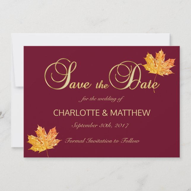Elegante FALL in LIEBE Burgund Marsala Wedding Save The Date (Vorderseite)
