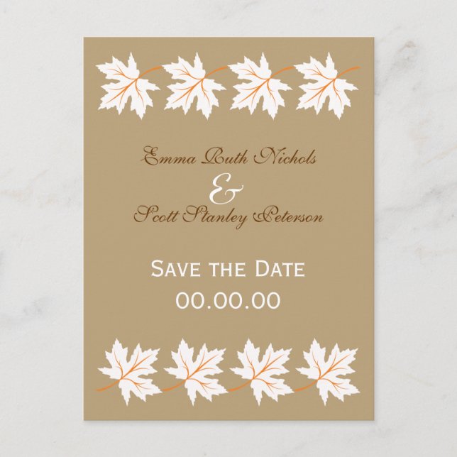 Elegante Fall Maple Leaf Save the Date Postkarte (Vorderseite)