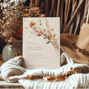 Elegante Fall Orange & Brown Wildblumen Hochzeit Einladung